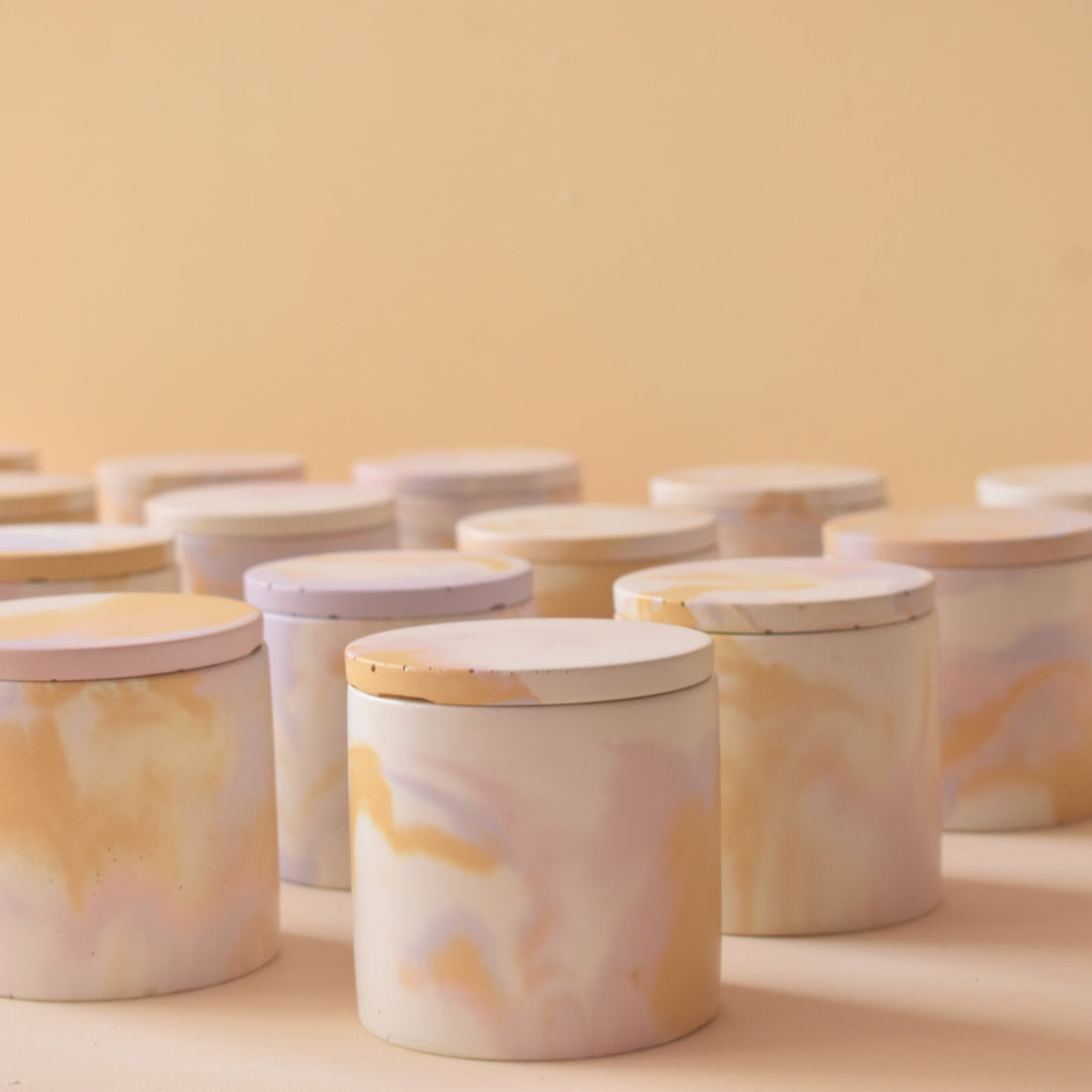 Flora - 150ml | Marble Pattern | Premium Concrete Candle Jar with Lid (Empty) for Candle Making Wholesale