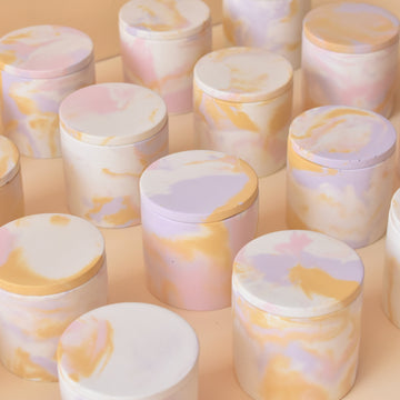 Flora - 150ml | Marble Pattern | Premium Concrete Candle Jar with Lid (Empty) for Candle Making Wholesale