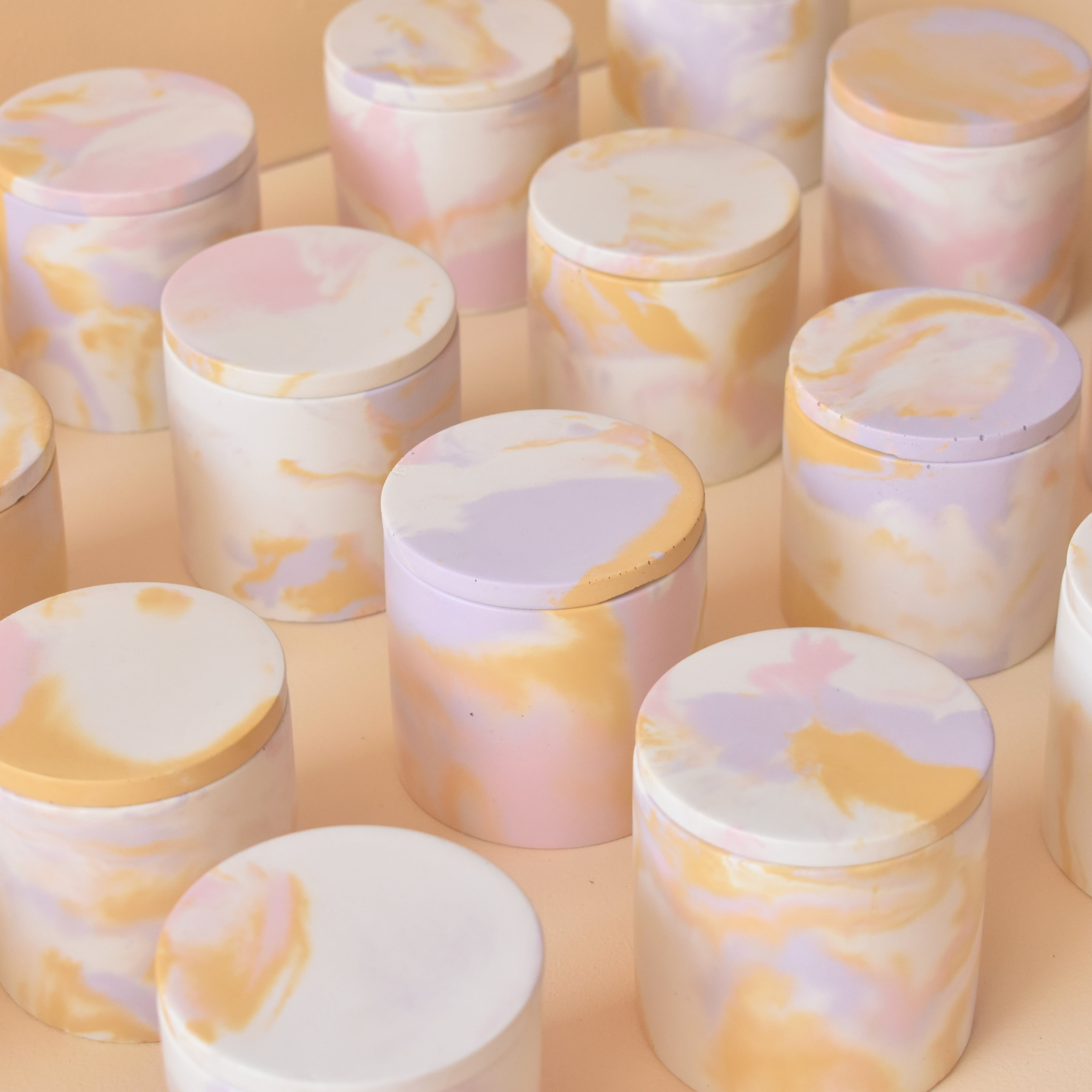 Flora - 150ml | Marble Pattern | Premium Concrete Candle Jar with Lid (Empty) for Candle Making Wholesale
