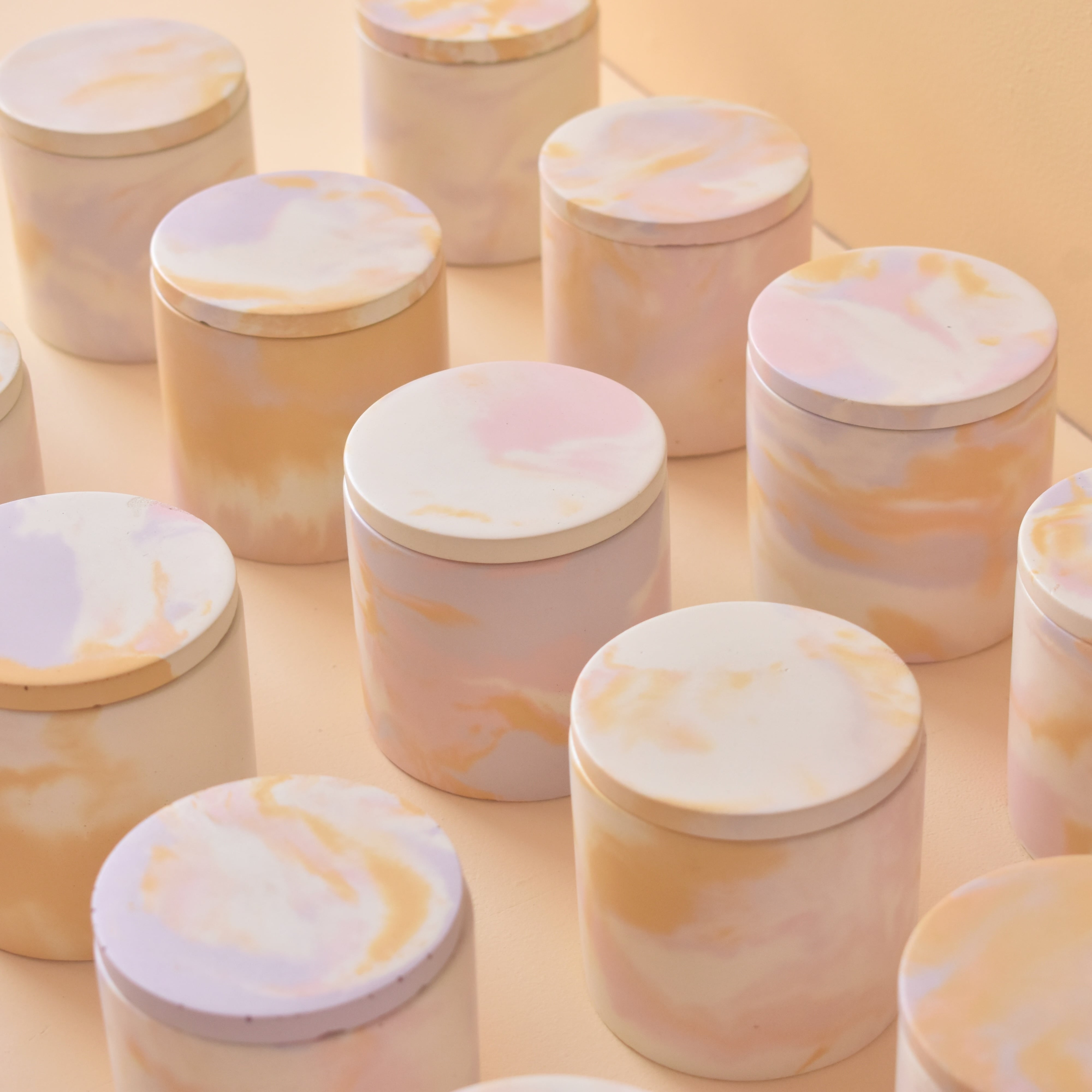 Flora - 150ml | Marble Pattern | Premium Concrete Candle Jar with Lid (Empty) for Candle Making Wholesale
