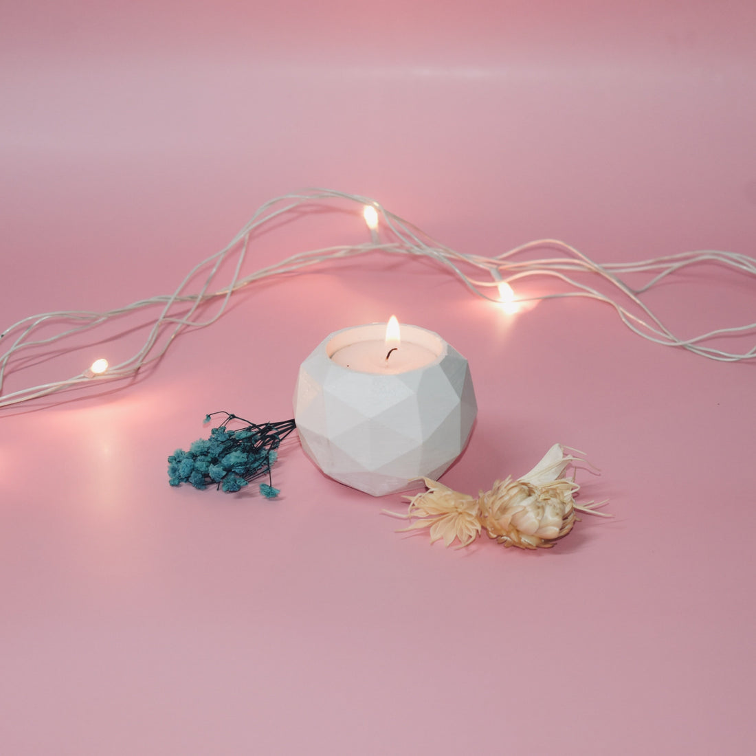 Geo - Handmade Premium Concrete Tea Light Candle Holder Set of 2 with Tea Lights