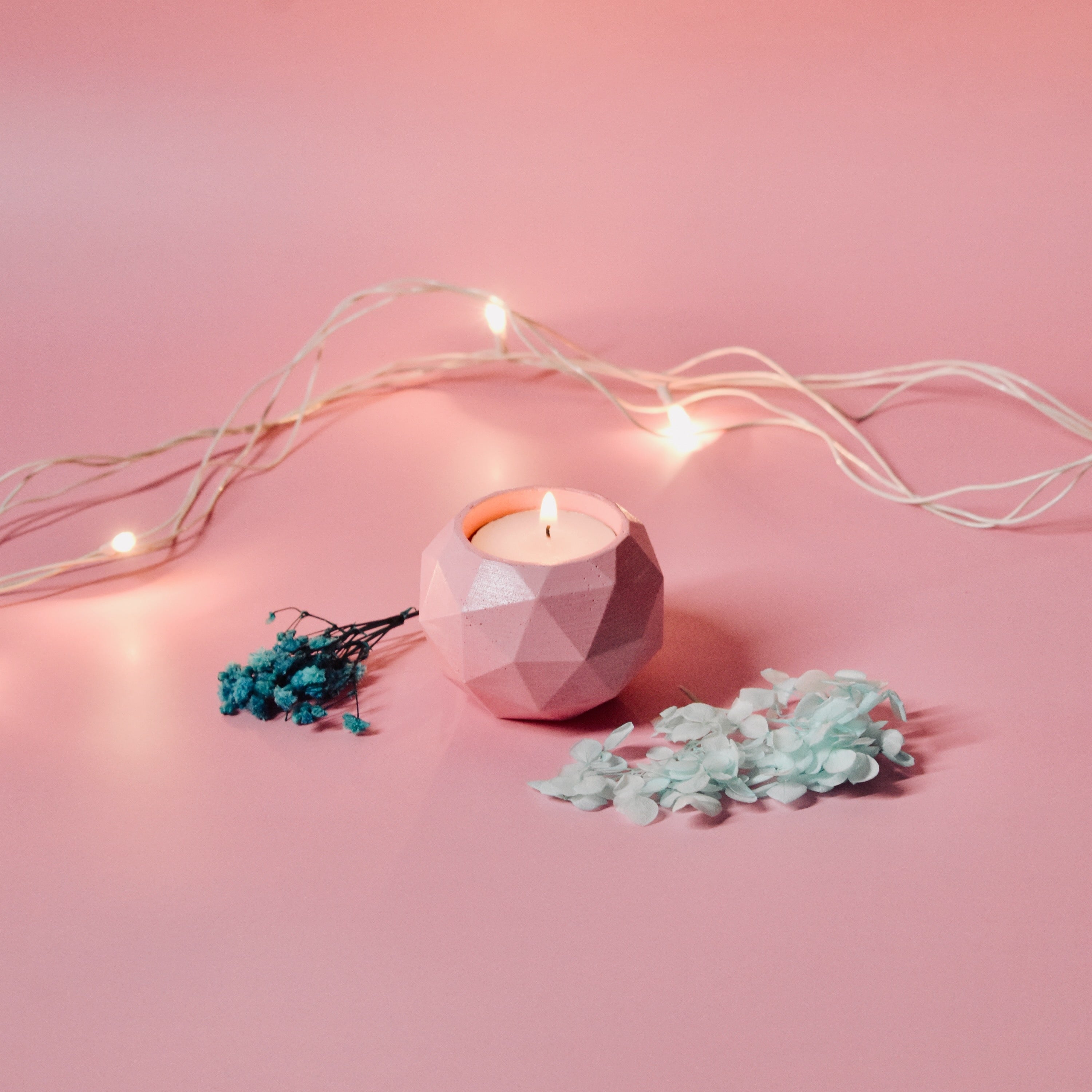 Geo - Handmade Premium Concrete Tea Light Candle Holder Set of 2 with Tea Lights