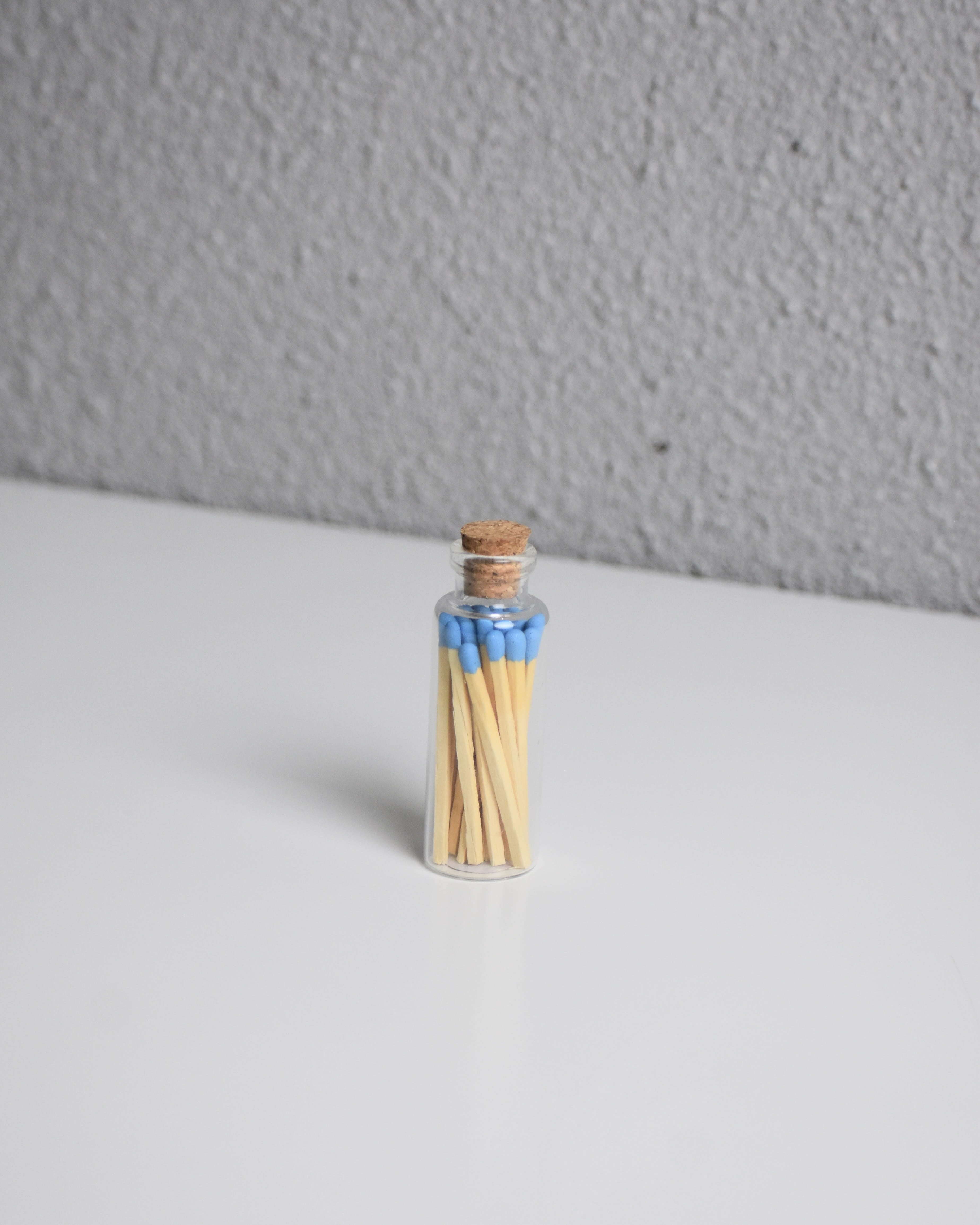 Colored Matches in Glass Bottle Jar with Striker & Cork Lid | Set of 5