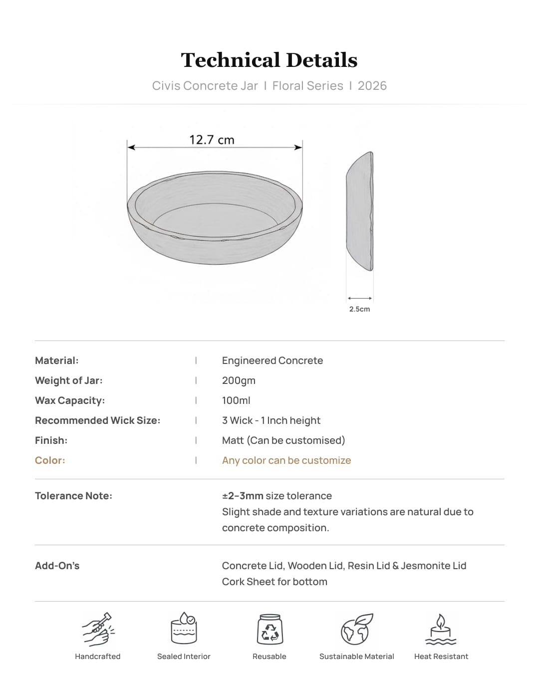 CIVIS - Floral-Inspired Empty Concrete Candle Jar