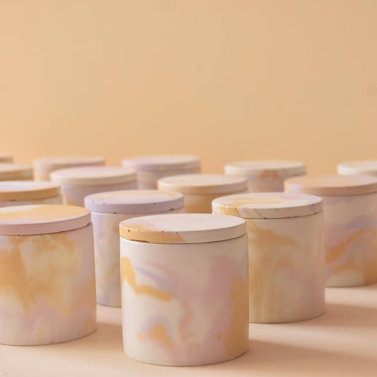 Flora - 150ml | Marble Pattern | Premium Concrete Candle Jar with Lid (Empty) for Candle Making Wholesale