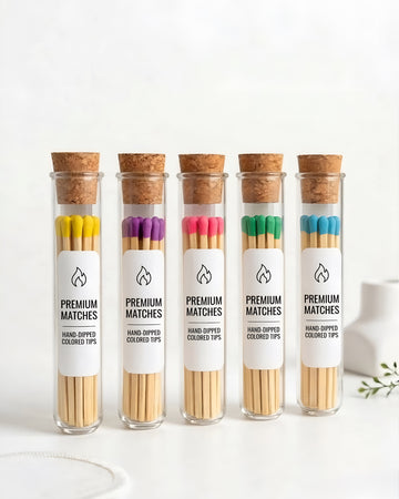 Colored Matches in Glass Jar with Striker & Cork Lid | Set of 5