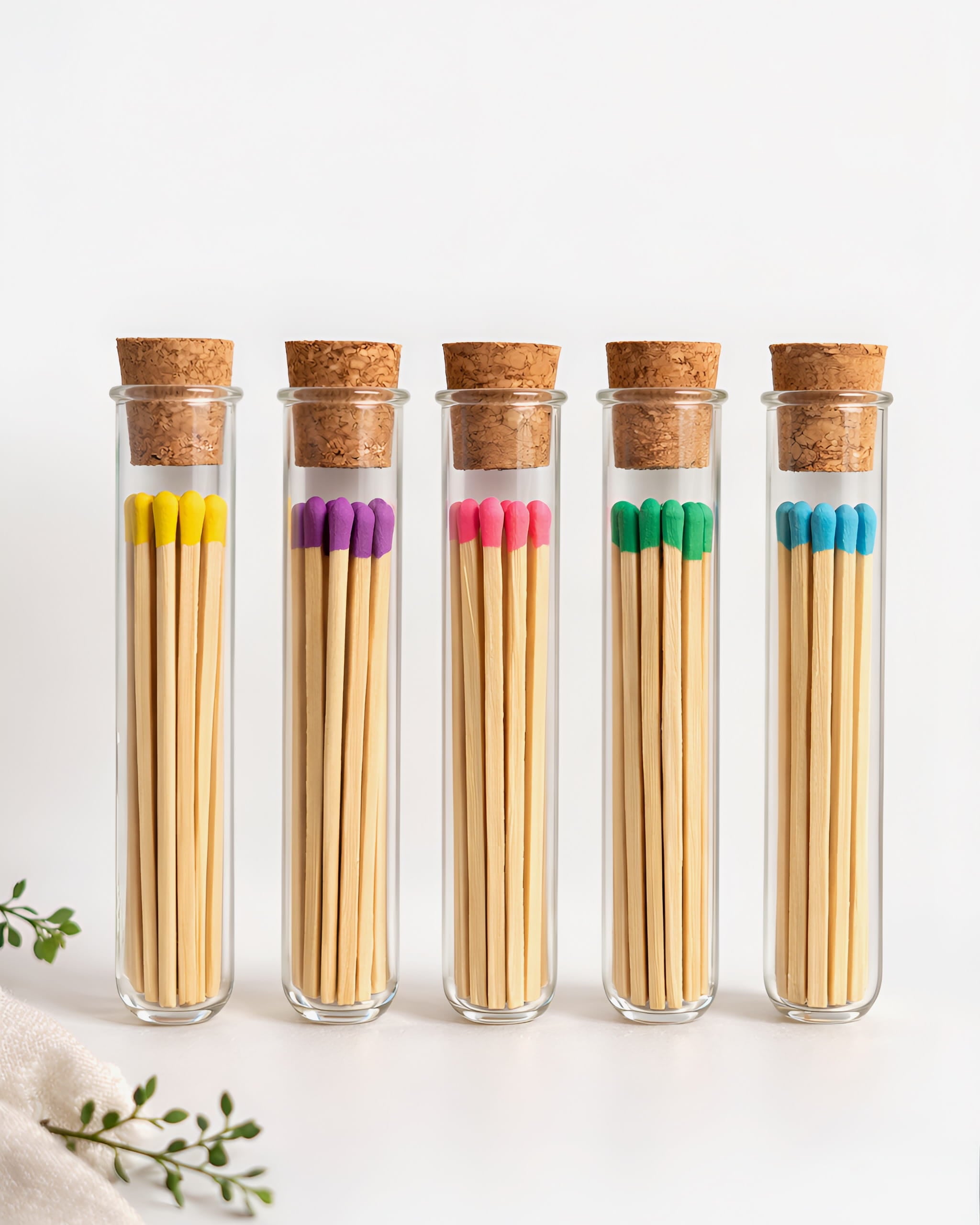 Colored Matches in Glass Jar with Striker & Cork Lid | Set of 5