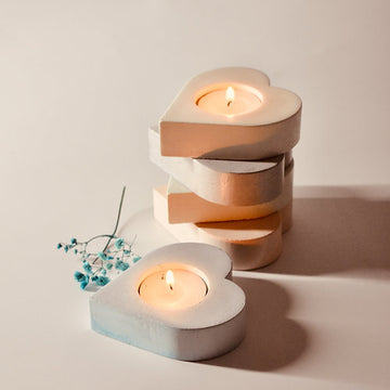Heart - Handmade Premium Concrete Tea Light Candle Holder with Tea Light