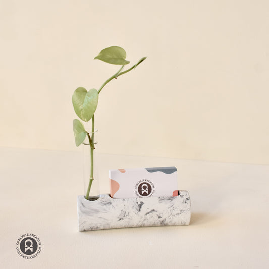 Auris - Handcrafted Small Concrete Test Tube Planter with Card Holder  | Table Top Planter
