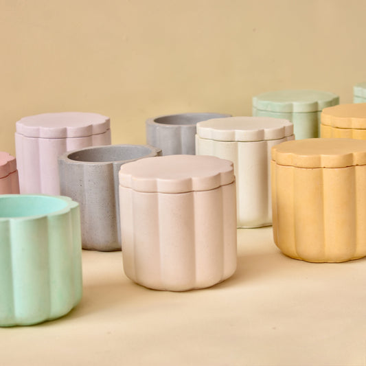 SUN FLOWER - Handmade Concrete Candle Jar (Empty) for Wholesale